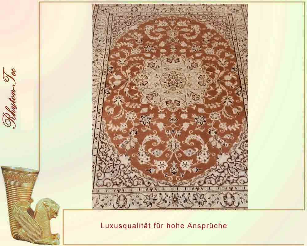 Eleganter Perser Teppich, 149x84 cm, Seide auf Wolle, in Rot und Weiß